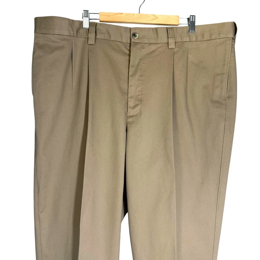 Oak Hall Men's Dress Pants 46x30 Pleated Front Classic Fit Khaki Cotton Stretch